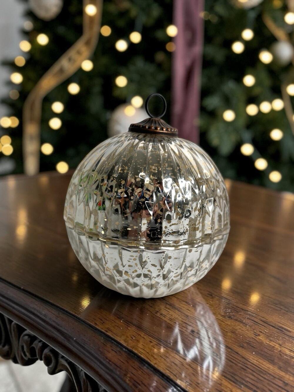 Silver Mercury Glass Ornament Candle Shimmery Glow Use L.E.D Or Your Own Candle